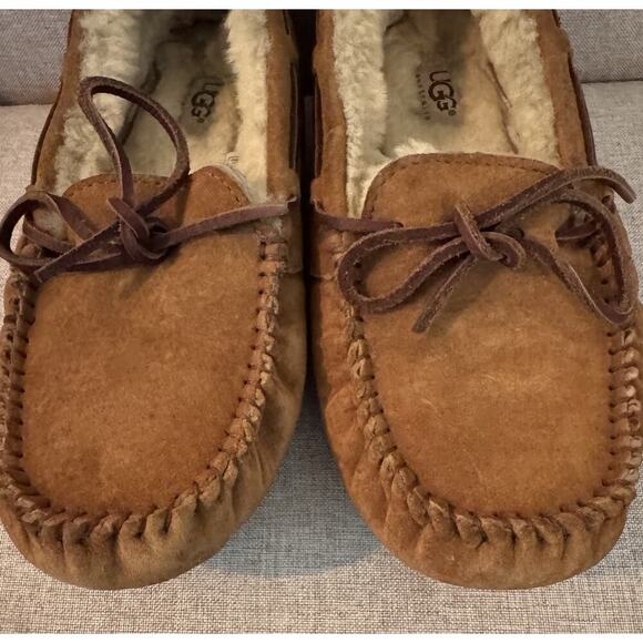 UGG Dakota Chestnut Suede Fur Slippers Womens Size 7 - Picture 2 of 7